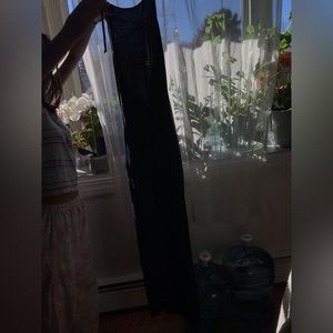 90s formal blue floral sequin dress with a back slit. Shimmers under the light.